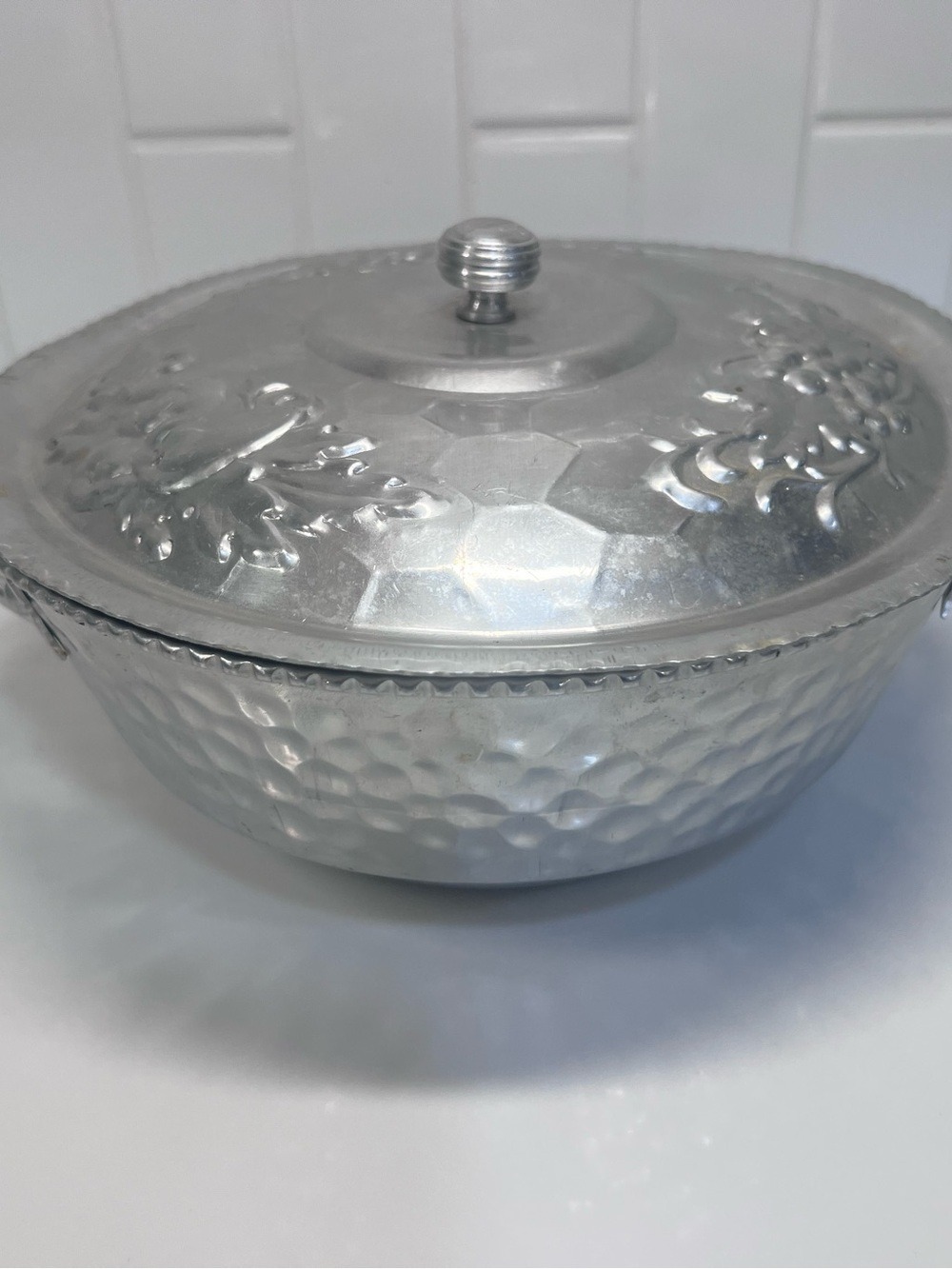 Aluminum Casserole Serving Dish W Lid Fruit Pattern